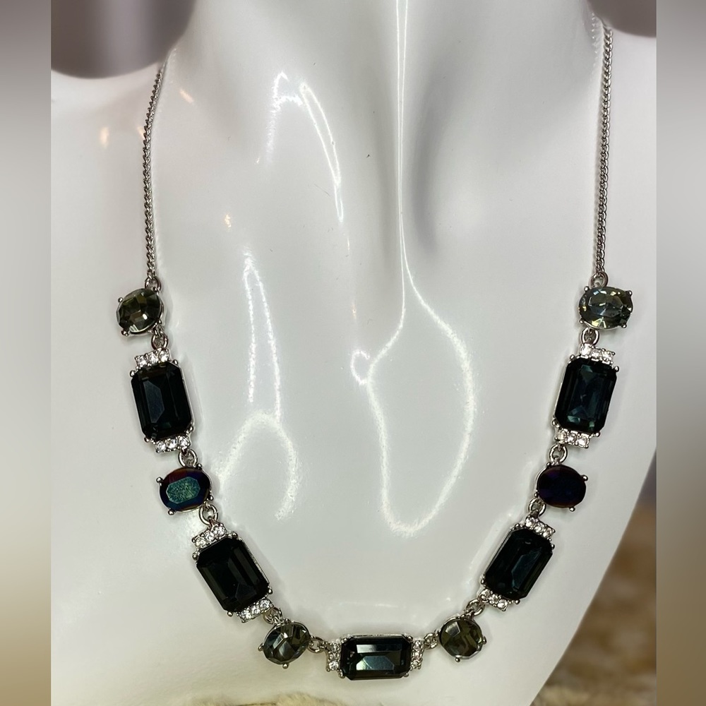 Givenchy Pave Blue Stone Crystal Accent Silver Tone Collar Necklace